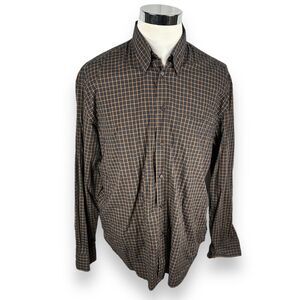 Artioli Shirt Men’s Large Black‎ Brown Orange Check Long Sleeve Button Up Cotton
